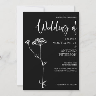 Minimalistische moderne Floral Zwart-wit bruiloft Kaart