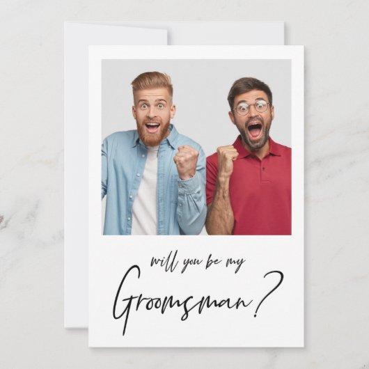 Minimalistische moderne foto bruidsjonker voorstel kaart (Voorkant)