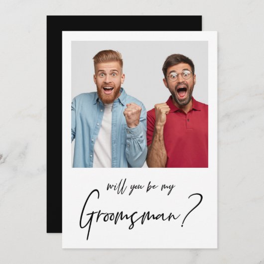 Minimalistische moderne foto bruidsjonker voorstel kaart (Voorkant / Achterkant)