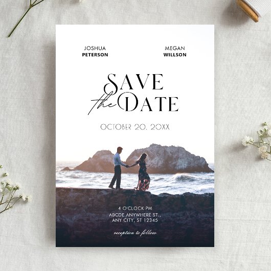 Minimalistische moderne foto bruiloft save the date