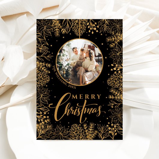 Minimalistische moderne foto kerst zwart feestdagenkaart