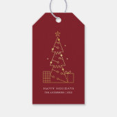 Minimalistische moderne gouden kerstboom rood cadeaulabel (Voorkant)