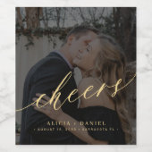 Minimalistische moderne gouden script juicht foto  wijn etiket (Enkel label)