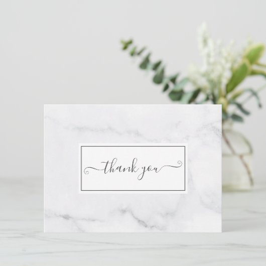 Minimalistische moderne grijze marmeren script bedankkaart (Staand voorkant)