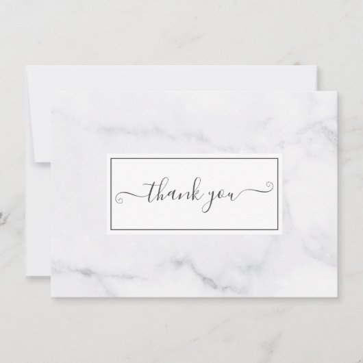 Minimalistische moderne grijze marmeren script bedankkaart (Voorkant)