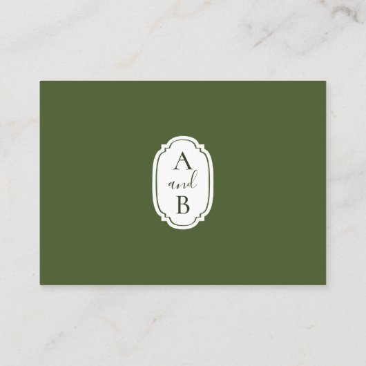 Minimalistische moderne groene + witte bruiloft re informatiekaartje (Achterkant)