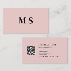 Minimalistische moderne initialen QRCode zwart op Visitekaartje