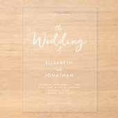 Minimalistische moderne kalligrafie bruiloft acryl uitnodigingen (Voorkant)