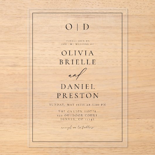 Minimalistische moderne kalligrafie bruiloft acryl uitnodigingen (Voorkant)