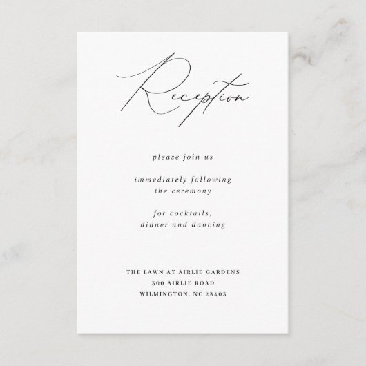 Minimalistische moderne kalligrafie bruiloft recep informatiekaartje (Voorkant)