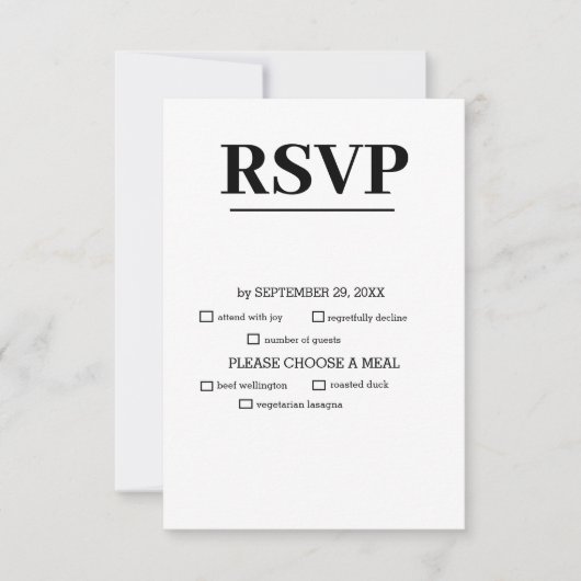 Minimalistische moderne kalligrafie bruiloft RSVP kaartje (Voorkant)