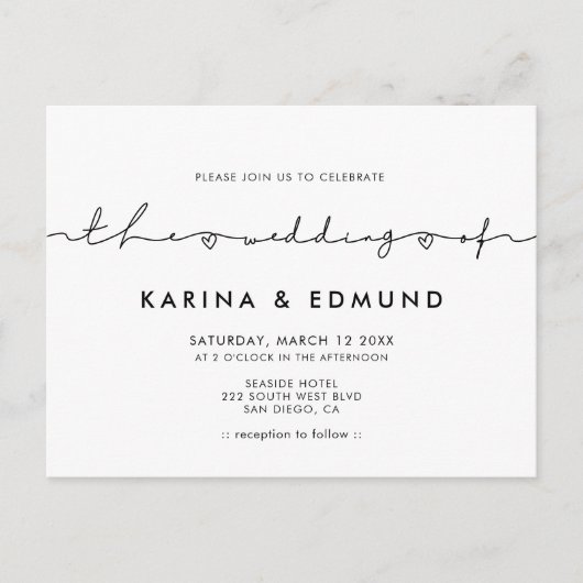 Minimalistische moderne kalligrafie bruiloft uitno briefkaart (Voorkant)
