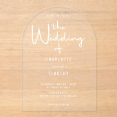 Minimalistische moderne kalligrafie Casual trouwbo Acryl Uitnodigingen (Voorkant)