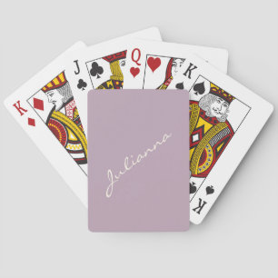 Minimalistische moderne kalligrafie lila paarse na pokerkaarten