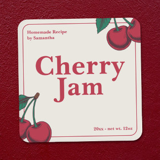 Minimalistische & Moderne Kersenjam Label Sticker