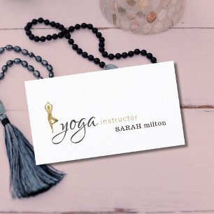 Minimalistische moderne koperen witte yoga-instruc visitekaartje