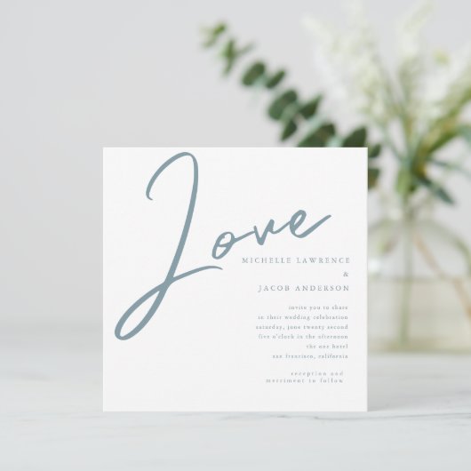 Minimalistische moderne liefde script bruiloft uit kaart (Staand voorkant)