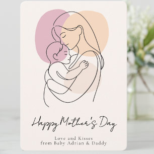 Minimalistische moderne lijnkunst Moeder en baby M Feestdagenkaart
