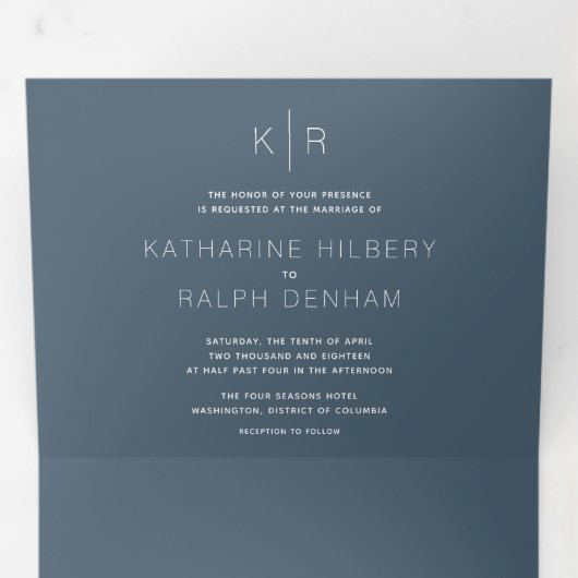 Minimalistische moderne marine foto bruiloft alles drieluik uitnodiging (Binnenzijde eerst)