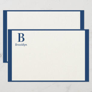 Minimalistische moderne marineblauwe rand monogram briefpapier