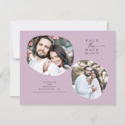 Minimalistische moderne Mauve Bewaar de datumfoto Save The Date (Voorkant)