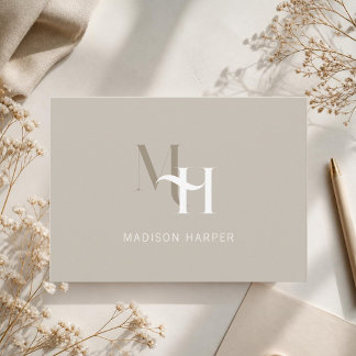 Minimalistische moderne monogram beginletters taup notitiekaartje