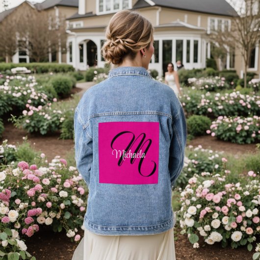 Minimalistische moderne monogram initiaal naam hot denim jacket (Huwelijk Achterkant)