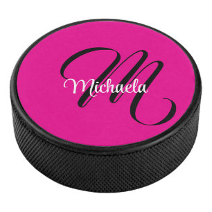 Minimalistische moderne monogram initiaal naam hot hockey puck