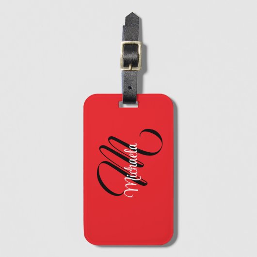 Minimalistische moderne monogram initiaal naam roo bagagelabel (Voorkant (verticaal))