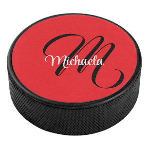 Minimalistische moderne monogram initiaal naam roo hockey puck