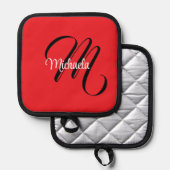 Minimalistische moderne monogram initiaal naam roo pannenlap (Voorkant / Achterkant)