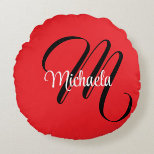 Minimalistische moderne monogram initiaal naam roo rond kussen