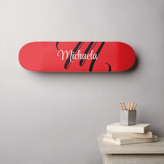 Minimalistische moderne monogram initiaal naam roo skateboard (Muurkunst (Horizontaal))