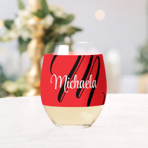 Minimalistische moderne monogram initiaal naam roo wijnglas zonder voet