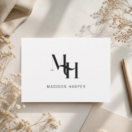 Minimalistische moderne monogram initiaal wit notitiekaartje