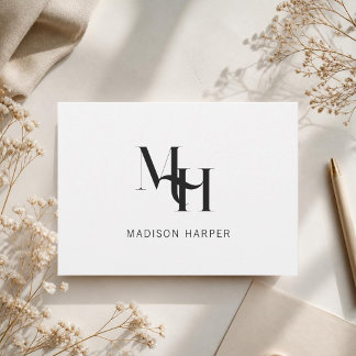 Minimalistische moderne monogram initiaal wit notitiekaartje