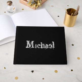 Minimalistische moderne monogram naam zwart wit gastenboek