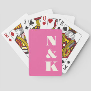 Minimalistische Moderne Monogram Roze Bruiloft Pokerkaarten