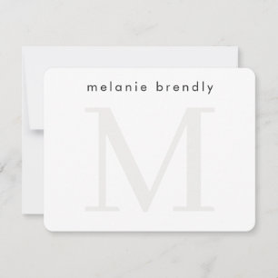 Minimalistische Moderne Monogram Silver White Note Notitiekaartje
