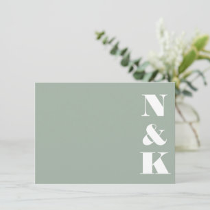 Minimalistische Moderne Monogram Stofachtige Salie Notitiekaartje