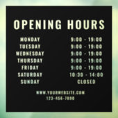 Minimalistische moderne openingsuren zwart zakelij raamsticker (Vel 3)