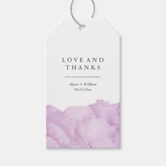 Minimalistische moderne Paarse Waterverf bruiloft  Cadeaulabel (Voorkant)