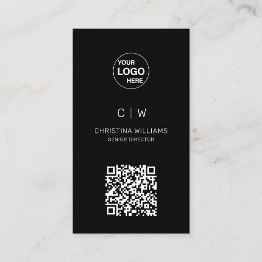 Minimalistische Moderne QR Code Monogram Naam Visitekaartje (Voorkant)