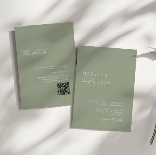 Minimalistische moderne Sage Green QR Code Wedding Kaart