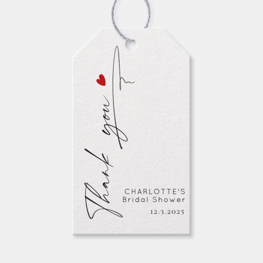 Minimalistische moderne script hart Bruids douche Cadeaulabel (Voorkant)