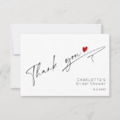 Minimalistische moderne script hart Bruidsdouche Bedankkaart (Voorkant)