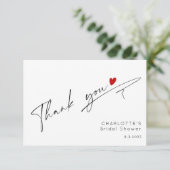 Minimalistische moderne script hart Bruidsdouche Bedankkaart (Staand voorkant)