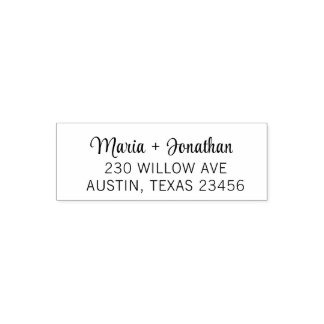 Minimalistische moderne script huwelijks retouradr zelfinktende stempel