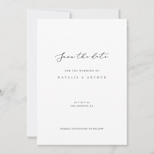 Minimalistische moderne script trouwkaart save the date (Voorkant)