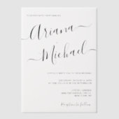 Minimalistische moderne scriptnamen bruiloft overl vellum uitnodigingen (Voorkant)